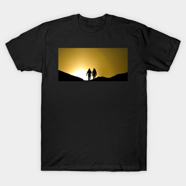 Silhouette of walker's on the peak of mam tor derbyshiire T-Shirt by Simon-dell